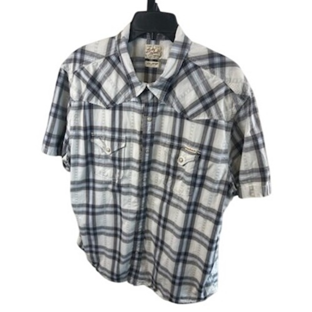 Lucky Brand Western Button Up Shirt Men's Size XXL Plaid Pearl 100% Cotton